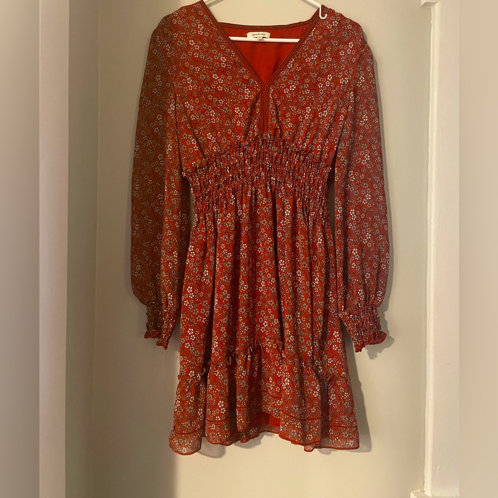 Max Studio SIZE M Deep Red Color Midi Dress Flower Pattern Perfect Condition